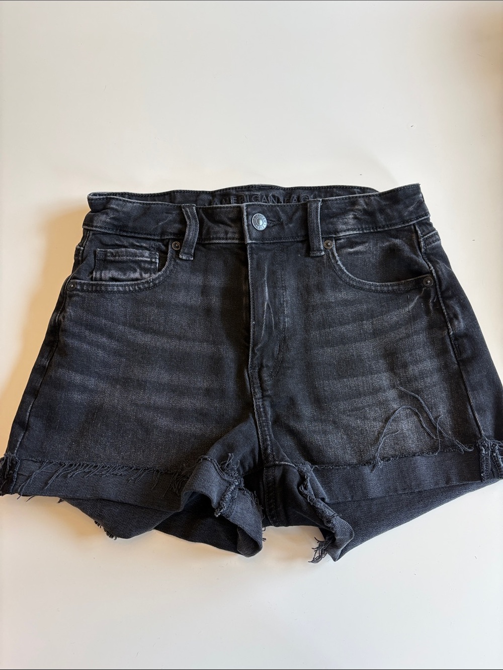 American Eagle Outfitters Black High-Rise Distressed Denim Shorts size 0